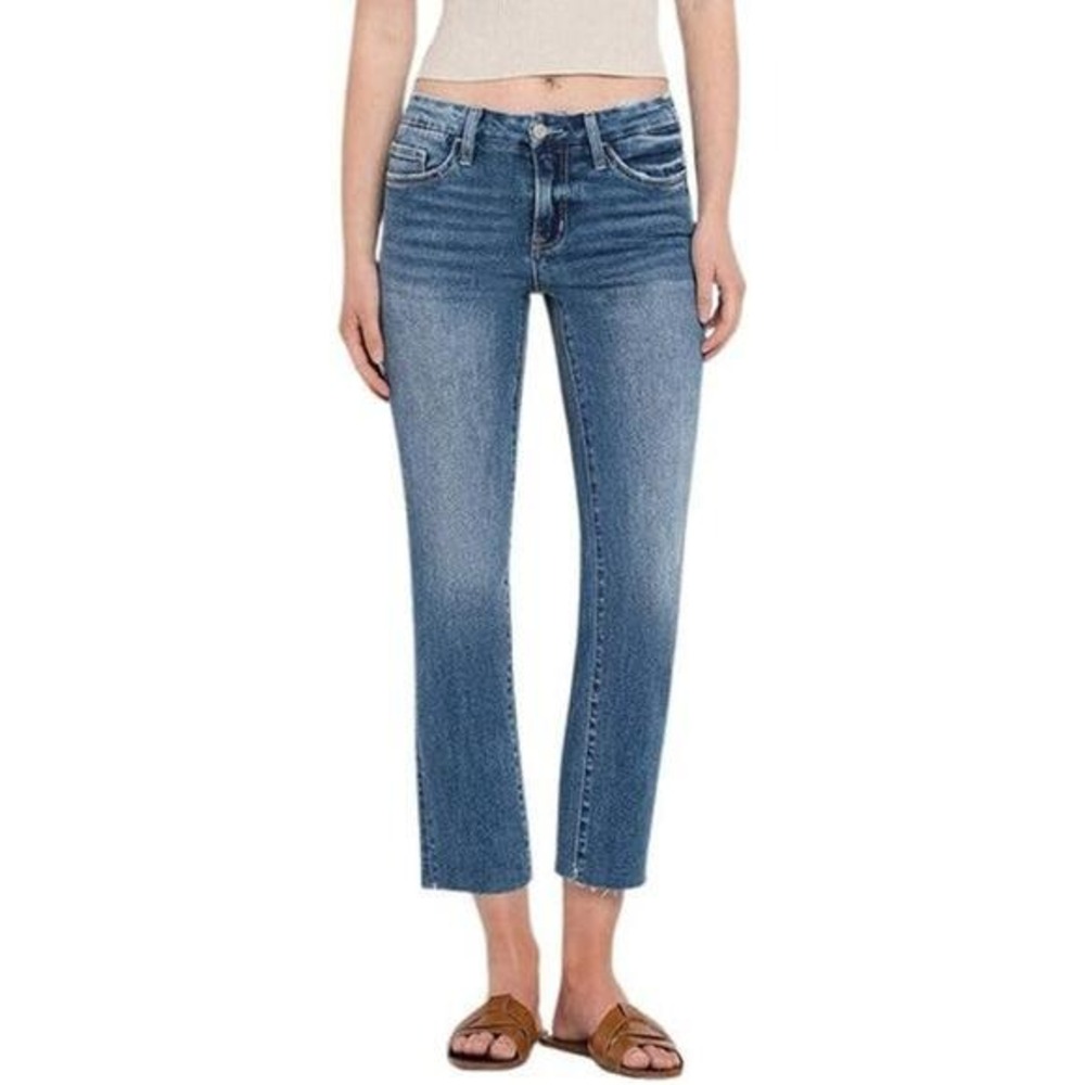 Vervet 27 Jeans Mid Rise Crop Straight Raw Hem Medium Wash V2213 Stretch Denim